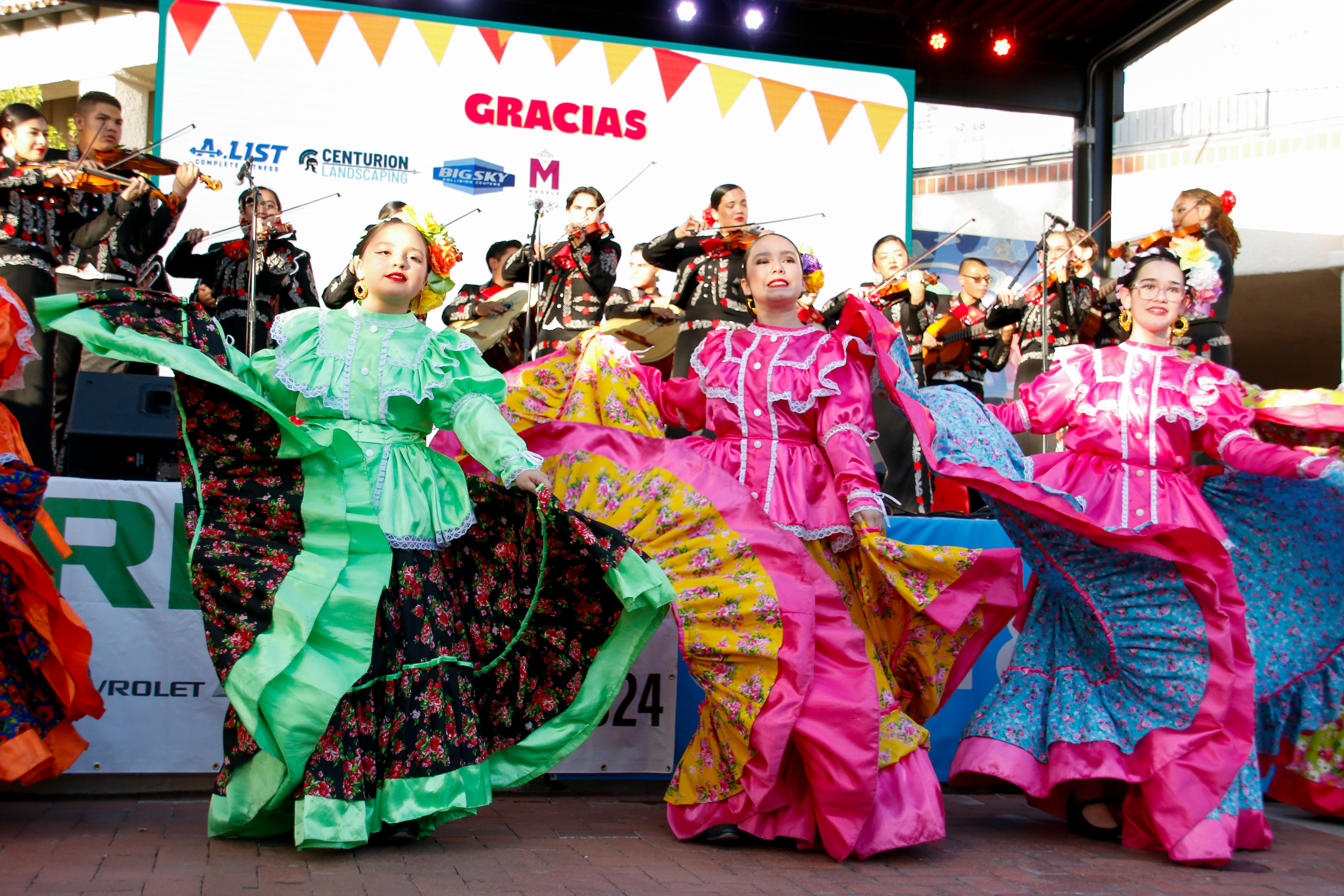 Folklorico dancers perform in their traditional colorful dresses