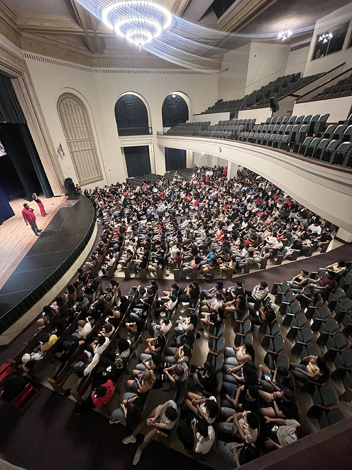 Seniors sit in the auditorium