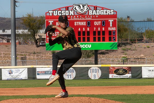 A Tucson High player pitches