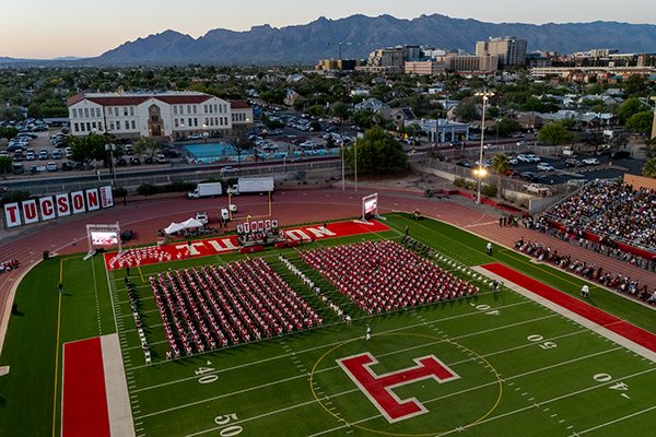 Drone view of the Tucson High field during graduation