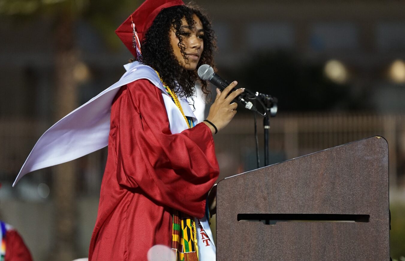 A Tucson High grad gets ready to deliver her speech